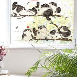 Cartoon Cat Wall Stickers Cute Animal Kittens On Branches PVC Removable Waterproof DIY Decals For Kids Room Home Decor