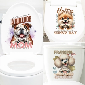 Cartoon Hund Toilettenaufkleber Set mit Bulldogge, Zwergspitz und Pudel Illustrationen