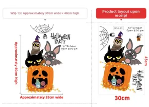 Detailed Halloween wall decal layout featuring pumpkins, bats, and ghosts for party decor