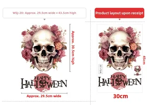 Halloween skull window sticker with roses and Happy Halloween text detail 30x45cm