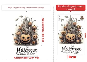 Detailed Halloween window sticker layout showing pumpkin ghost design and 30x45cm dimensions