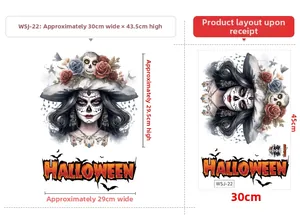 Halloween wall sticker set with skull lady motif and dimensions for party decoration