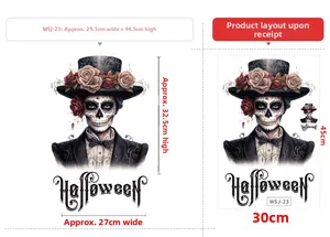 Detailed Halloween window sticker view with vintage skull design and 30x45cm size specs