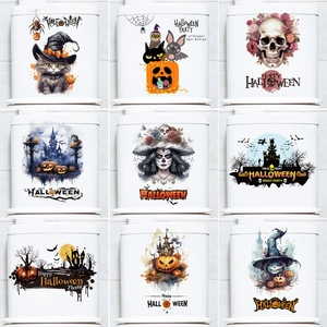 Halloween Wall Window Stickers Removable PVC Pumpkin Ghost Bat Witch Castle Decals For Party Home Bathroom Toilet Decor