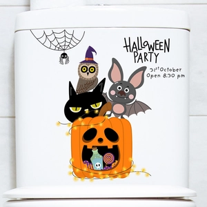 Halloween party wall stickers featuring cartoon owl pumpkin bat and spider web for home decor