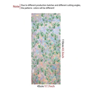 Frosted rainbow window film with green eucalyptus leaves design 45x110cm size