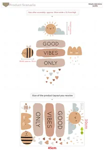 Detailed sheet of Good Vibes Only wall stickers with sun and cloud patterns for kids