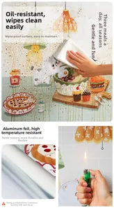 Close-up of heat-resistant aluminum foil kitchen sticker with oil-proof cartoon patterns