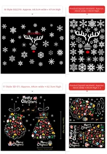 Detailed view of Christmas window stickers with snowflake and reindeer size specifications