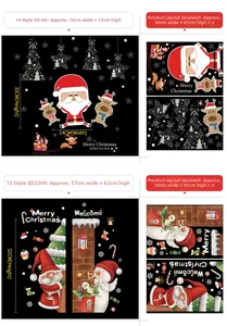 Detail showing Santa Claus and Snowman Christmas window stickers with layout dimensions