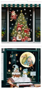 Christmas window stickers featuring Santa, snowmen, and festive trees for glass displays
