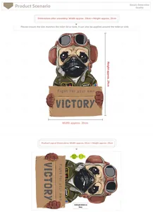Spécifications de taille pour l'autocollant de toilette chien carlin pilote, 20x29cm