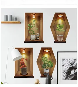 3D wall stickers with realistic green plants and mock spotlight effect for home decor