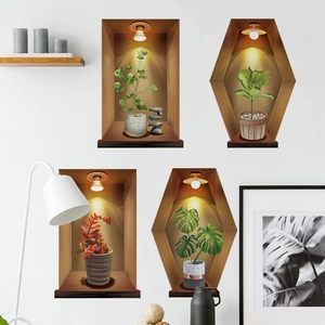 3D Visual Wall Sticker Potted Plants Recessed Niche Design Waterproof PVC Self Adhesive Home Decor For Living Room Bedroom