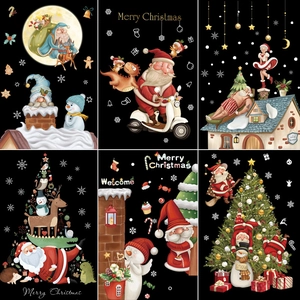 Christmas Window Stickers PVC Static Decals Santa Claus Reindeer Snowman Snowflake Xmas Tree Shop Window Decoration DIY Wall Sticker