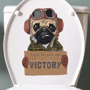 Sticker de toilette carlin pilote avec lunettes vintage et message de victoire