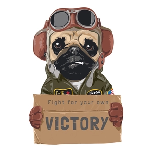 Sticker de toilette carlin dessin animé avec chapeau de pilote et signe Victory