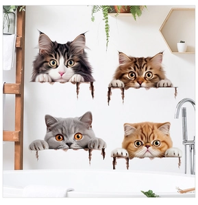 3D realistic cat wall decals with lifelike torn wall effect for home interior decoration