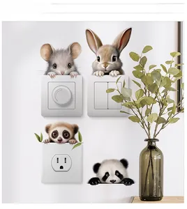 Macro detail of waterproof cartoon animal PVC wall stickers for light switch panels