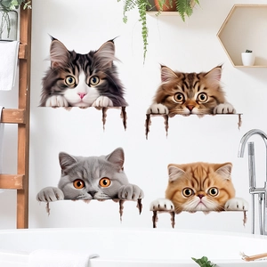 3D cat wall decals featuring four cute breeds for creative pet shop wall decoration