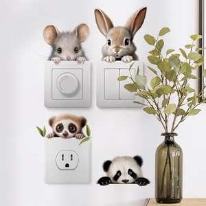 Cartoon Animal Switch Wall Stickers Cute Panda Tiger Peekaboo PVC Removable Decals For Kids Room Home Decor