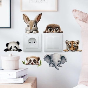 3D cartoon animal wall stickers for light switches featuring panda, tiger and elephant
