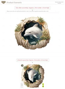 3D white dolphin toilet sticker layout and dimensions showing 29x27cm applied size