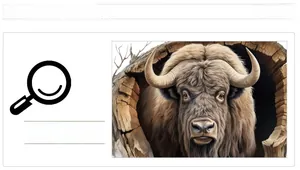Detailed macro view of 3D yak illustration with realistic brown fur and curved horns