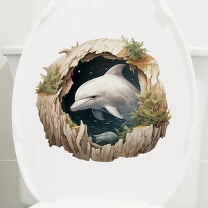 3D Creative White Dolphin Toilet Lid Sticker Waterproof PVC Removable Wall Decal For Bathroom Home Decor Animal Art Mural
