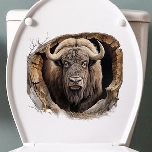 Realistic 3D muskox wall sticker for bathroom toilet lid decoration in white interior