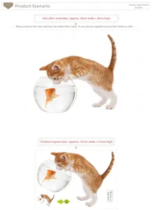 Tableau des tailles et mise en page d'autocollants chat et poisson rouge pour toilettes
