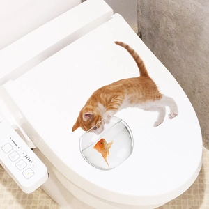 Sticker 3D créatif chat et bocal à poissons pour décoration de abattant WC