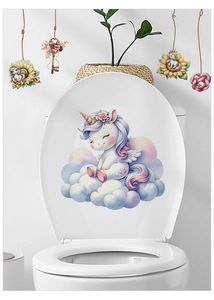 Sticker licorne rose pour abattant de WC avec nuages et cœurs décor de salle de bain
