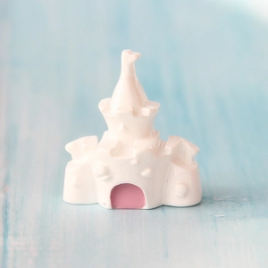 Miniature pink and white resin princess castle ornament for DIY jewelry and crafts