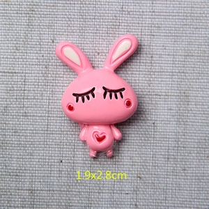 Pink cartoon resin rabbit DIY accessory with heart pattern and closed eyes, 1.9x2.8cm