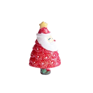 Kerstman en kerstboom beeldje van hars met kleurrijke glitters en een gele ster