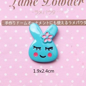 Cute blue resin bunny charm with pink flower, size 1.9x2.4cm for DIY hair accessories