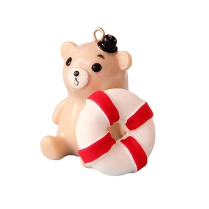 Cartoon resin bear figurine with sailor hat and lifebuoy for DIY jewelry and crafts