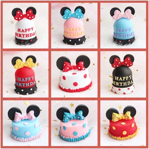3x3 grid showing resin mouse ear cake toppers with colorful polka dot bows and glitter stars