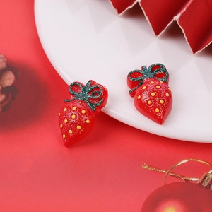 Cute strawberry resin charm with green glitter bow for DIY craft projects and phone cases