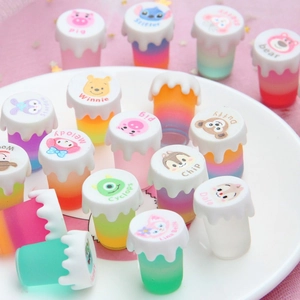 Luminous gradient resin mini drink bottles with cartoon character caps for DIY crafts