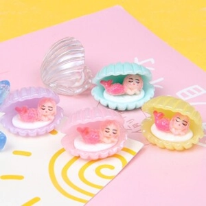 Miniature resin mermaid sleeping in shells for DIY cream glue phone case decoration