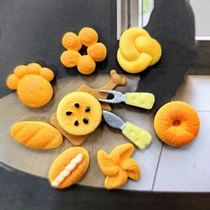 Miniature resin bread and pastry set with cat paw donut and croissant for dollhouse DIY
