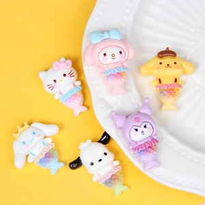 Kawaii Sanrio character resin charms with glitter mermaid tails for DIY craft and hair clips