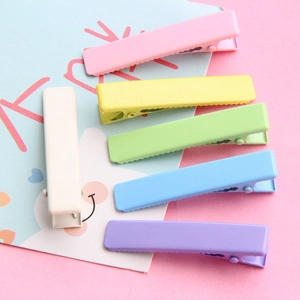 Set of six colorful macaron matte metal duckbill hair clips for DIY hairstyling accessories