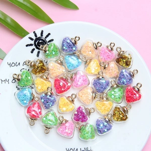 Heart Shaped Glass Ball Pendant With Star Sequins Quicksand For DIY Necklace Bracelet Jewelry Making Accessory For Women