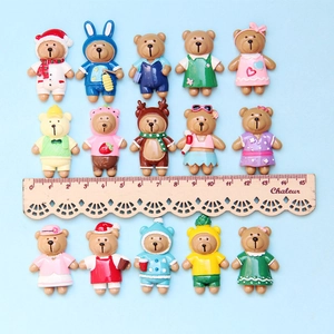 Set of 15 colorful resin cartoon bears for DIY accessories with wooden ruler for scale