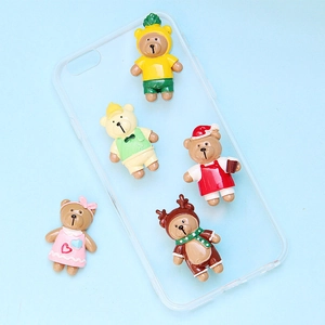 Clear phone case featuring 3D cartoon resin bears with Christmas and fruit themes