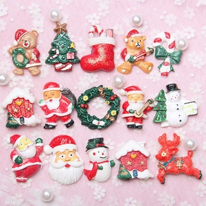 Set de dijes navideños de resina con purpurina de Papá Noel y muñeco de nieve para DIY