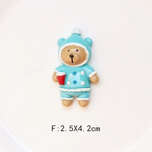 Detail showing cartoon resin bear in blue winter outfit, size 2.5x4.2cm for DIY crafts